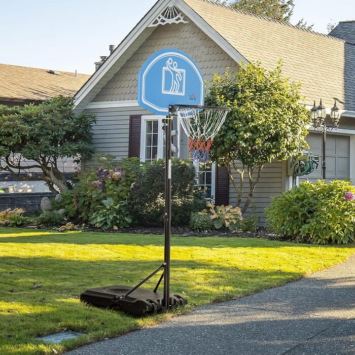 Баскетбольний кошик HOMCOM з регульованою висотою 197,5-254 см, переносний з колесами, поліетиленове кільце