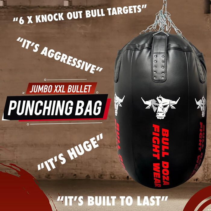 Великий боксерський мішок Bullet Boxsack самонаповнюваний 100 кг, важкий, з нержавіючим ланцюгом, Bull Doza Fight Wear