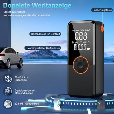 Електричний насос-компресор 150PSI з акумулятором 10000mAh, портативна міні-помпа з манометром і LCD дисплеєм для авто, велосипедів, мотоциклів та м'ячів