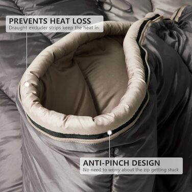 Спальний мішок BISINNA зимовий для дорослих 0°C, XL - великий та широкий, 3,5 кг, для кемпінгу та зимового відпочинку (230x90 см)