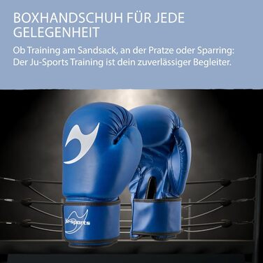 Боксерські рукавички Ju-Sports для тренувань, сині, PU-шкіра, з пришитим великим пальцем і липучкою, для чоловіків і жінок