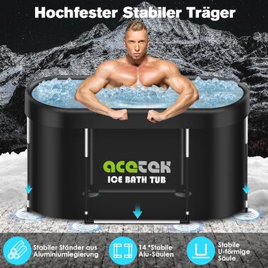 Acetek 380L Велика овальна ванна для крижаних купань, багатошарова портативна ванна для спортсменів 115 см, для відновлення, для вулиці та дому