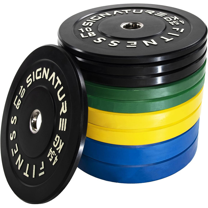 Олімпійські диски Signature Fitness з металевою втулкою, 5,1 см, набір 117,9 кг (2x10/15/20,4/25/35 кг), кольорові