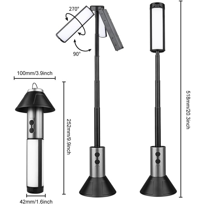Ліхтар кемпінговий Gerbala 3000mAh з телескопом, LED, багатофункціональний, з гачком, 3 режими, для кемпінгу та піших прогулянок