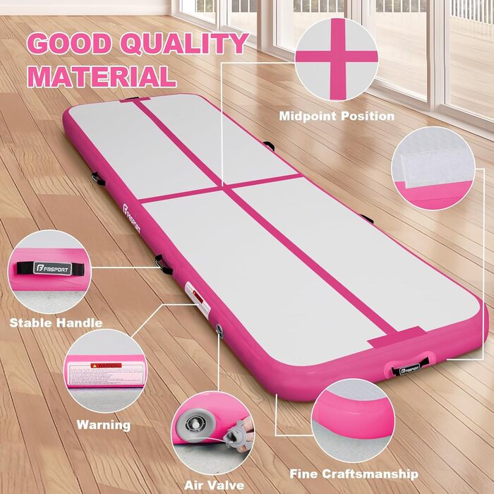 FBSPORT Airtrack Matte - килимок для гімнастики та йоги, 300x100x10 см, рожевий