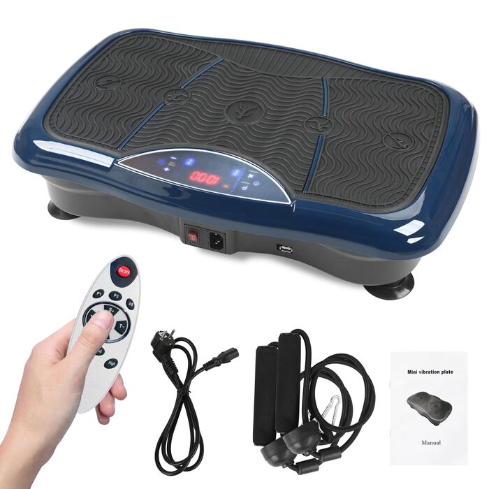 Віброплатформа для тренувань всього тіла Triclicks - 5 програм, з пультом, стрічки, для дому, схуднення, блакитна