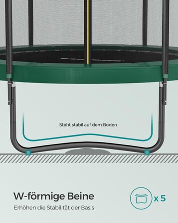 Трамплін SONGMICS для саду, Ø 244/305/366/427 см, круглий, з сіткою безпеки та сходами, захисною обшивкою, м'яким каркасом (427 см, Чорний + Темно-зелений)