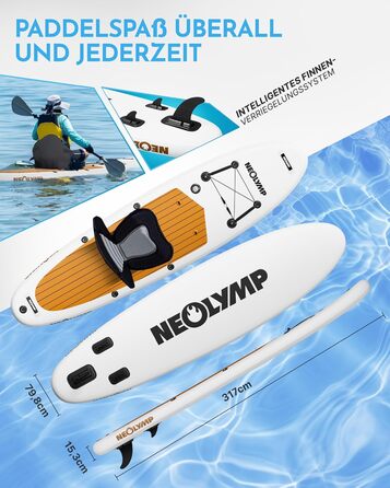 Надувне SUP-борд Neolymp 315см – Комплект 13 предметів: SUP, каяксід, насос, рюкзак, інструкція – для дітей та дорослих, вантажопідйомність 150кг, дерев'яний дизайн