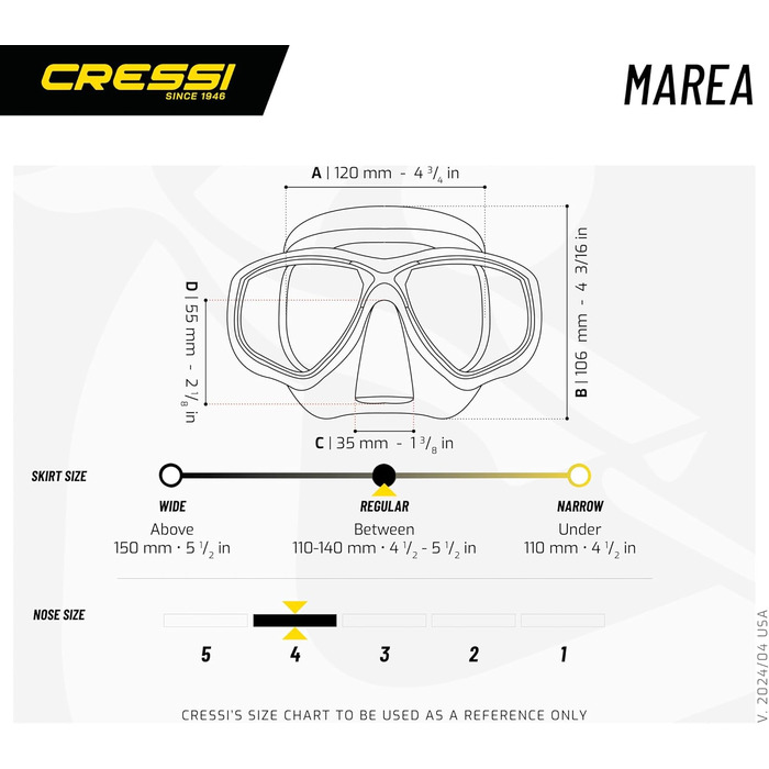 Маска для дайвінгу та снорклінгу Cressi Marea, унісекс, жовто-біла, універсальний розмір, комплект з трубкою Mexico або без неї
