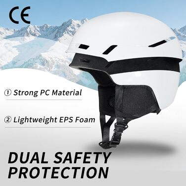 Шкільний шолом з маскою DXH816: захисний шолом для жінок та чоловіків з регульованими навушниками, дихаючий, амортизуючий, з захистом від УФ-випромінювання, для катання на лижах та сноуборді, білий глянцевий + маска