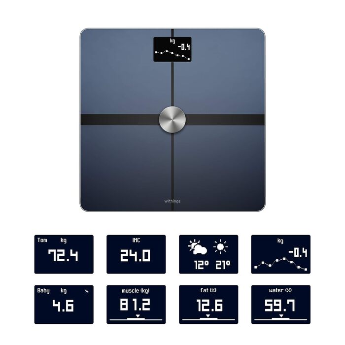 Ваги тіла Withings Body+ - смарт-ваги з вимірюванням BMI, м'язової маси та водного балансу, підключення Bluetooth/Wi-Fi, чорний (відновлені)
