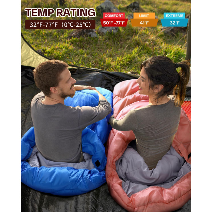 Сплячий мішок Sportneer Outdoor - ковдровий спальний мішок 3-4 сезони для дорослих, теплий, для кемпінгу, подорожей та активного відпочинку (200x85 см, Рожевий)