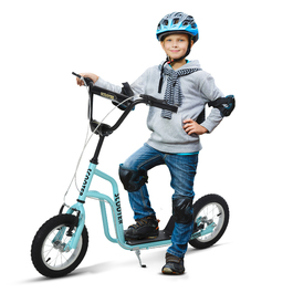 HOMCOM Scooter Kick Scooter Дитячий самокат Міський самокат з 12 дюймовими пневматичними шинами, кікборд для дітей від 5 років, синій, регульований 120x58x75-80см