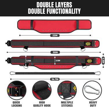 Пояс для важкої атлетики 2-в-1 з ременями для підтягувань, 92 см, для пауерліфтингу, фітнесу, з навантаженням, зелений (яскраво-червоний, S(26-29 дюймів))