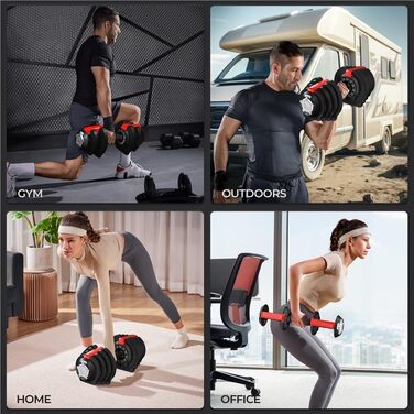 Регульована штанга Yaheetech 12/16-в-1: короткі гантелі 1,5-18 кг / 3-24 кг / 2-40 кг. Швидке налаштування ваги. Гантелі для дому та фітнес-залу. Регульована - 12,5 кг (одиничний екземпляр)