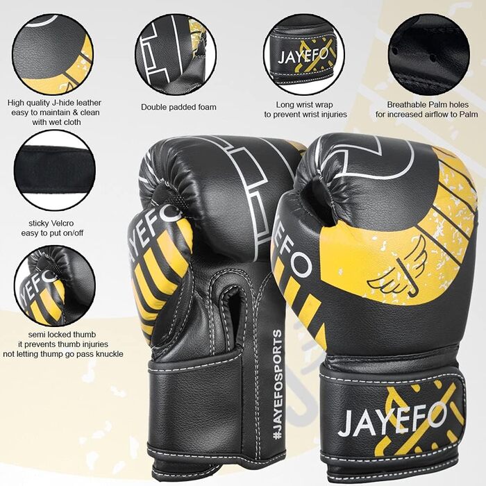 Дитячі боксерські рукавички Jayefo 7 oz, жовті, для кікбоксингу та муай тай