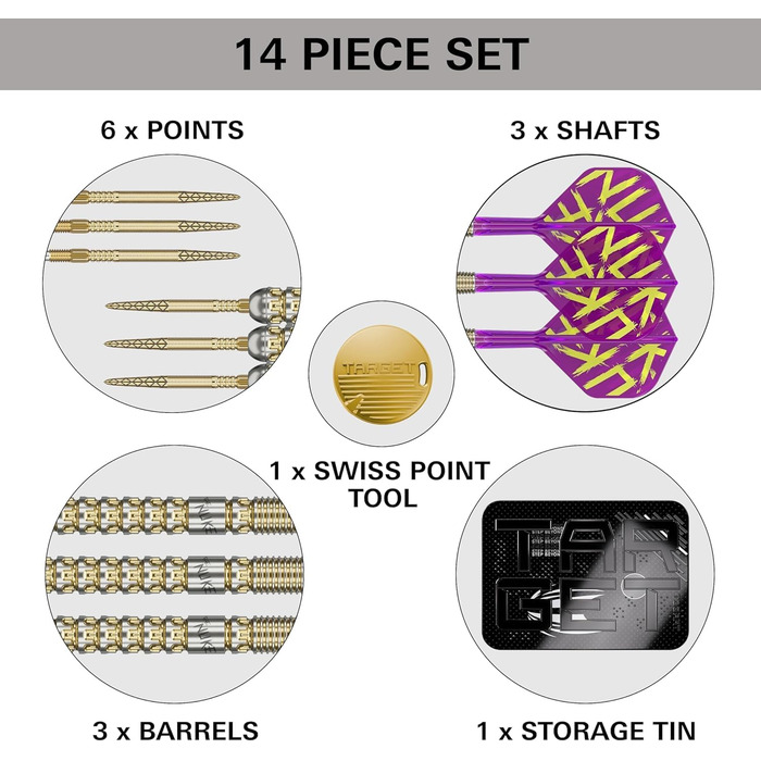 Дарти сталеві Target Darts Luke Littler Gen 1 Prodigy Swiss Point, 90% Tungsten, 22/23/24г - Професійний набір для гри в дартс