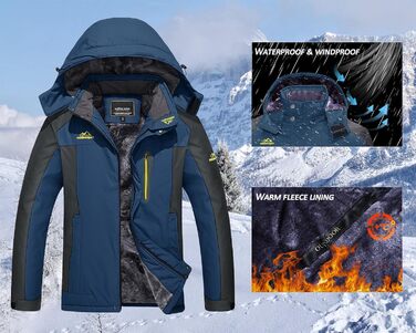 Зимова куртка KEFITEVD для чоловіків: водонепроникна, тепла, з підкладкою, для катання на лижах, спортивна, вітронепроникна, дихаюча, функціональна куртка з відстібаною капюшоном, XL, блакитна