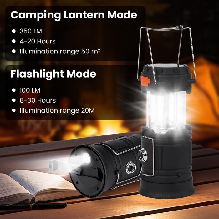 LED кемпінговий ліхтар HOTUT Solar, 3200 mAh, складаний, водонепроникний, з ручкою, USB, ручне заряджання, аварійне освітлення для туризму, риболовлі, SOS, відключень електроенергії 3 в 1