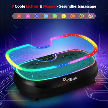 Вібраційна платформа для дому: 199 швидкостей, 6+1 режими, 200W двигун, LED-підсвітка, чорний колір