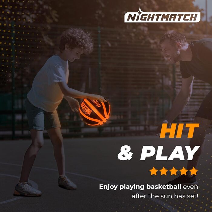 Світлодіодний баскетбольний м'яч NIGHTMATCH, водонепроникний, офіційний розмір 7, набір із 2 LED, для гри у темряві, для дітей і дорослих