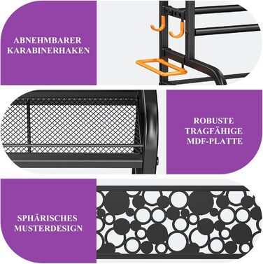 Стойка для гантелей, багаторівнева, з роликами та гачками, для гантелей, йога-матів, фасцій та гир, чорна, для дому