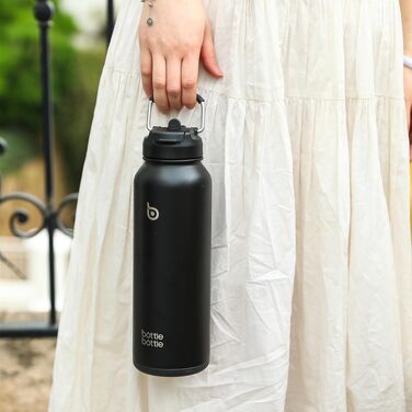 Термопляшка для води зі сталі BOTTLE BOTTLE з трубочкою та ручкою, спортивна пляшка для спорту та подорожей з відсіком для таблеток, 1 л, чорна