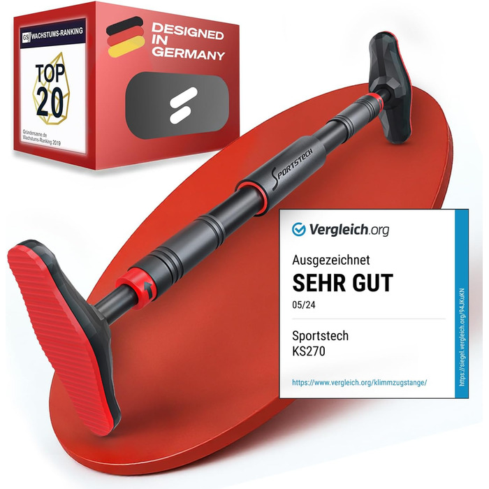 Кімнатна турнік Sportstech KS260/270 для дверей, до 200 кг, з фіксацією Gear-Lock, регульована 70-90 см, без свердління, Calisthenics