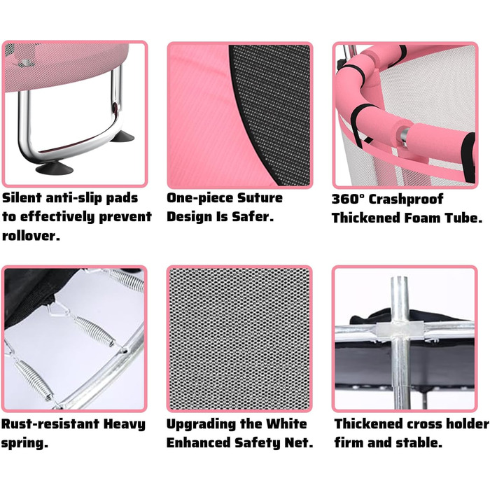 Дитячий батут з сіткою безпеки, регульованою перекладиною та гойдалкою, для хлопчиків та дівчаток 3-6 років (Рожевий)