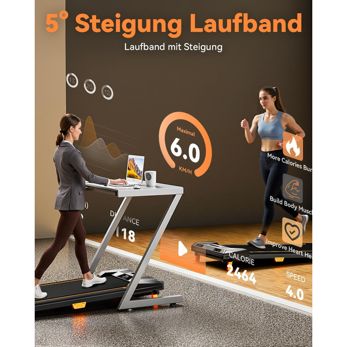 Біговий доріжка BestGod для дому та офісу, Walking Pad з нахилом 5%, потужність 2.5 HP, тиха бігова доріжка з пультом дистанційного керування, до 150 кг, чорний