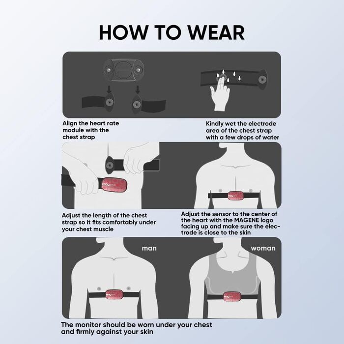 Пульсометр Magene H603 з нагрудним ременем, фітнес-трекер, водонепроникний IP67, Bluetooth 4.2, ANT+, сумісний з Wahoo, Zwift, Strava, Elite, HRV, червоний