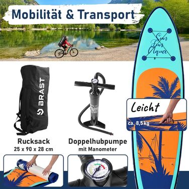 Надувний SUP Борд BRAST Tropic | Комплект для станд ап паддлбордингу | 320x81x15 см | 6 дизайнів | 5 років гарантії | з аксесуарами | 2в1: SUP та каяк | тримач для Action-Cam, лапка, насос, рюкзак | Гаваї