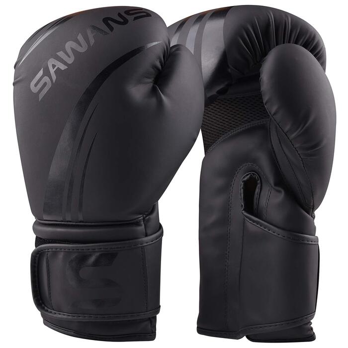Боксерські рукавиці SAWANS® Pro для MMA, спарингу, кікбоксингу, боксерського мішка, тренувань, муай-тай 16 OZ матові чорні