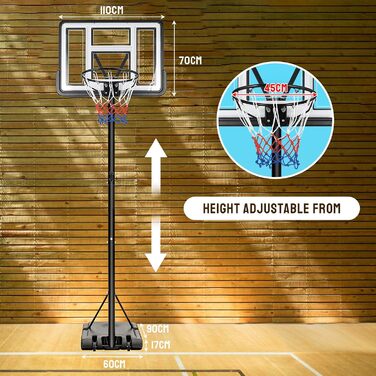 Баскетбольний кошик вуличний з регульованою висотою 230-305 см, стійка з задньою панеллю 110x70 см для подвір'я, саду, гаража - білий
