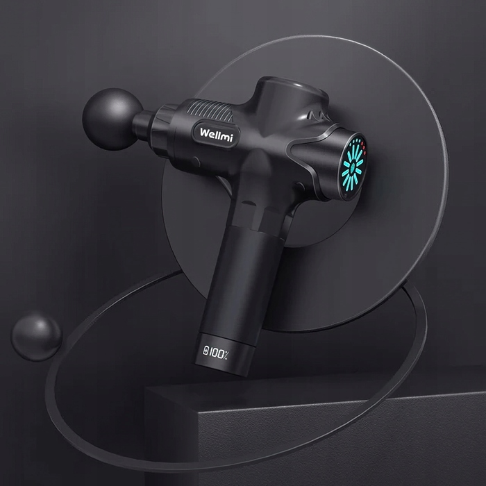 Професійний перкусійний масажер WELLMI MG04ULTRA BLACK, чорний, 12 насадок