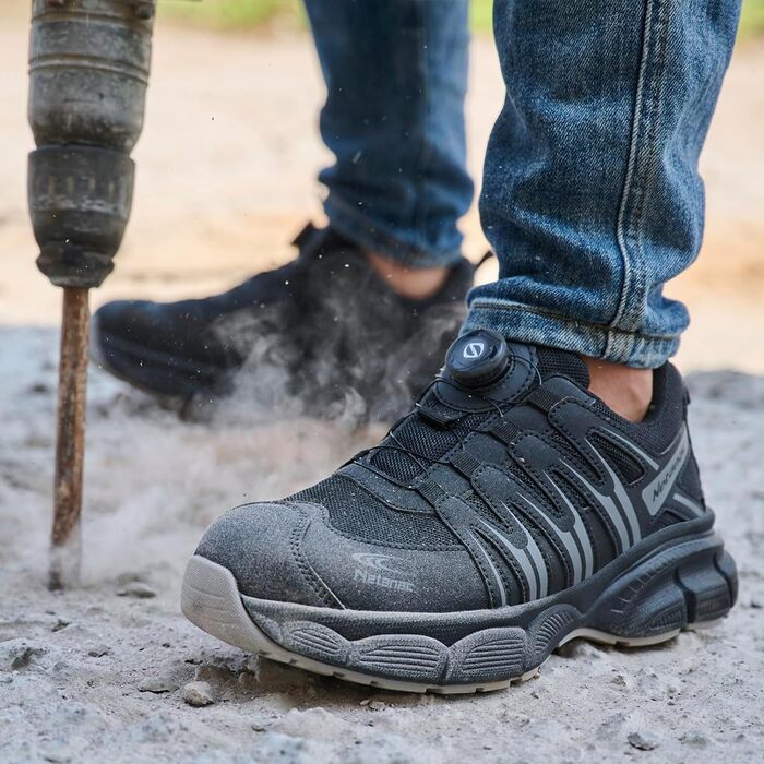 Чоловічі та жіночі робочі черевики з металевим носком, зручні та дихаючі, широка колодка, гумова підошва, сірі, 42 EU