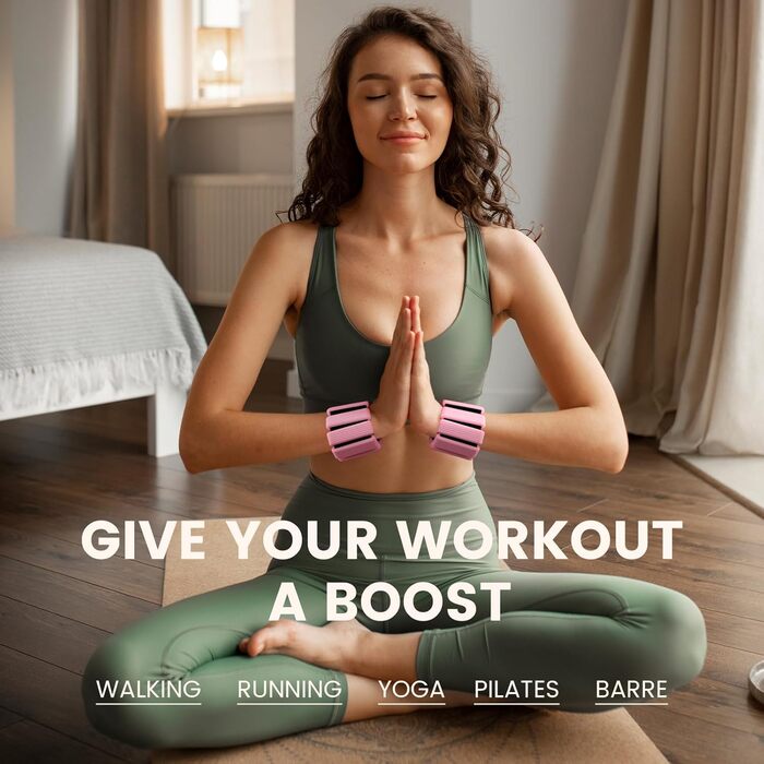 Ваги для ніг та рук, регульовані | Комплект 2 шт (1 кг пара, 0,5 кг кожний) | Силіконові ваги на зап'ястя для жінок | Йога, Пілатес, танець, балет, біг, плавання, кардіо (Рожевий)