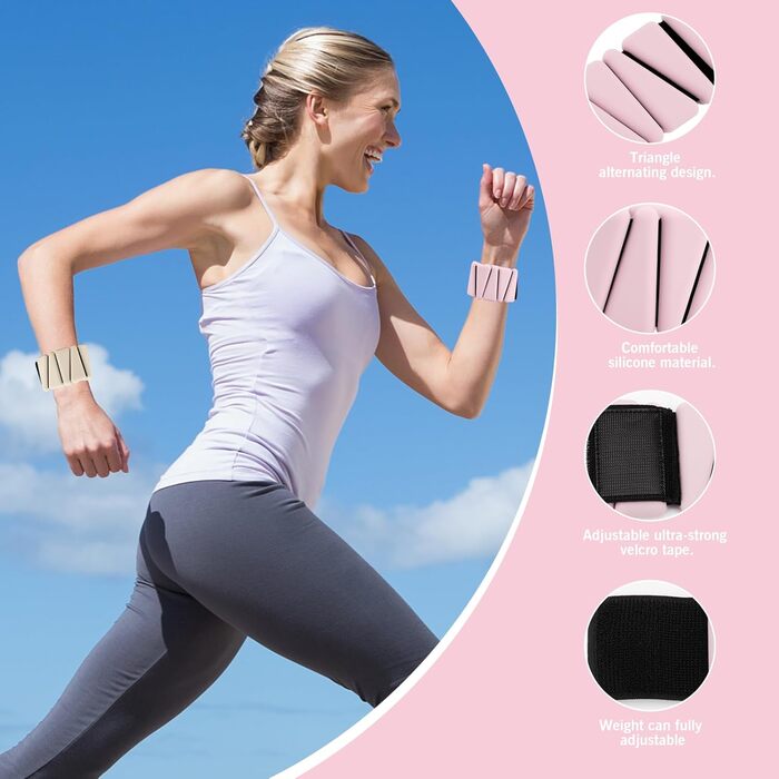 Набір вантажів для зап'ястя та щиколоток 2 шт. (по 0.45 кг), регульовані вантажі, силіконові браслети для жінок та чоловіків, для бігу, джоггінгу, прогулянок, йоги, танців, пілатесу (Рожевий)