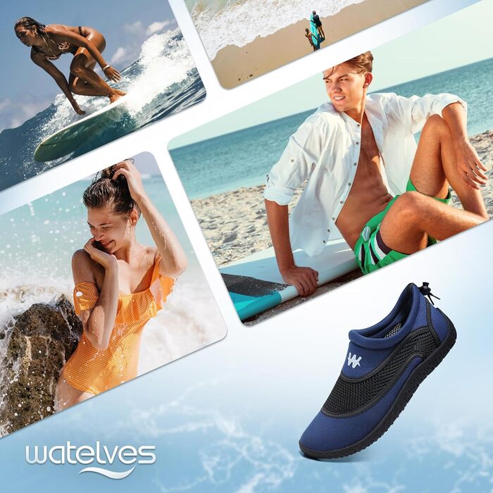 Водні черевики WateLves: дихаючі, швидковисихаючі, унісекс, для плавання, пляжу, басейну, розмір 39 EU, блакитний