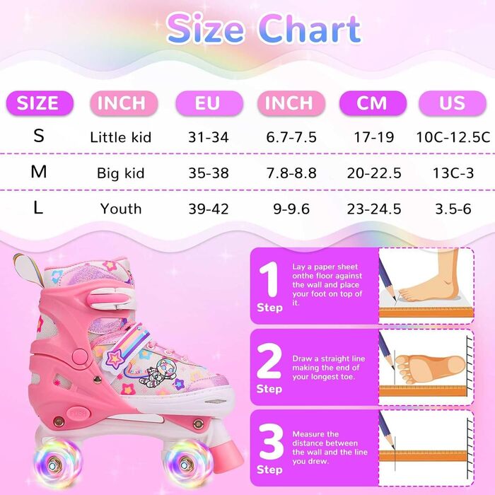 Роликові ковзани для дітей з LED підсвічуванням, регульовані, зручні та дихаючі, квад ковзани для дівчаток та хлопчиків, початківців (рожеві, L(39-42))