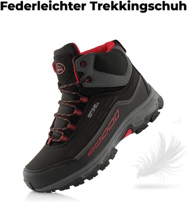 Черевики для піших прогулянок для жінок та чоловіків, водонепроникні зимові черевики, розмір 37 EU, чорний/червоний