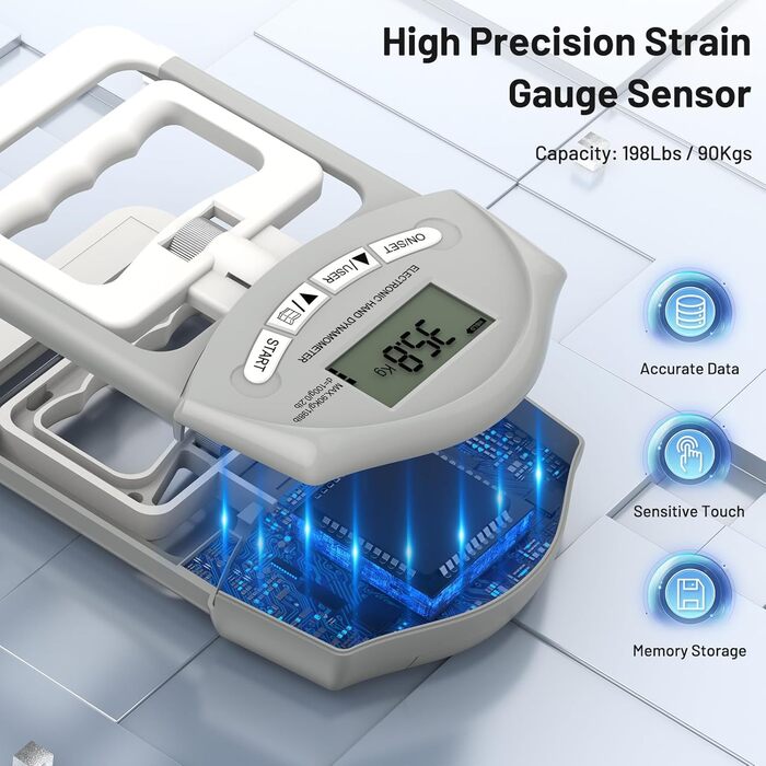 Електронний динамометр Kuptone 90кг / 200lbs з набором дисків для вимірювання сили стискання руки