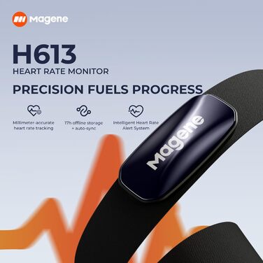 Магнітний датчик пульсу Magene H613 Bluetooth/ANT+, водонепроникний IPX7, 17 годин пам'яті, для велоспорту, бігу, йоги (75-100 см)