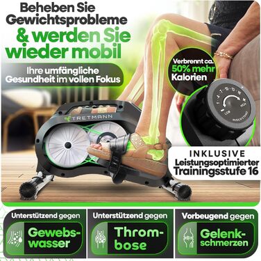 Тренажер для ніг Tretmann Pedaltrainer Pro Set: міні-велосипед для сеньйорів та реабілітації, безшумний домашній велотренажер з килимком та ременями