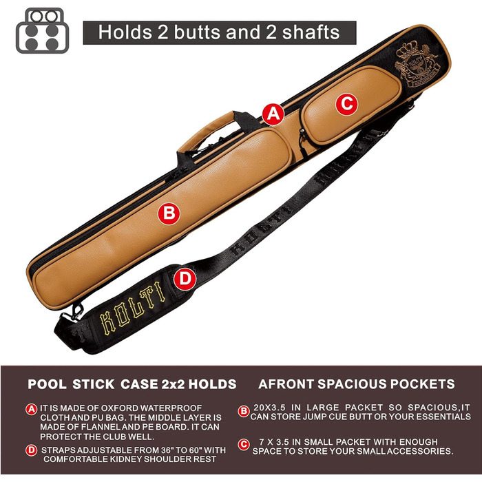 Чохол для більярду на 2 кия (2 x 2) Khaki, м'який, з кишенями для аксесуарів