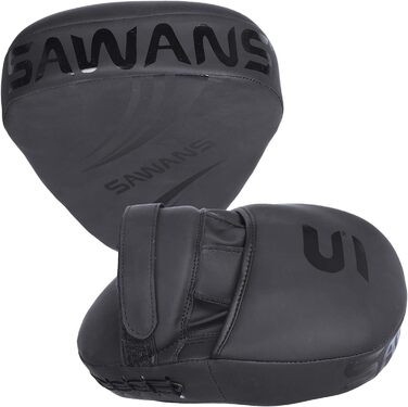 SAWANS® Box Fokus Pads з гаками та рукавичками для удару, штучна шкіра, кікбоксинг, MMA, вигнута рука, щит для ударів, цільові подушки, бойовий спорт, тренування Муай-Тай (матова чорна)