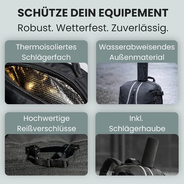 Рюкзак тенісний Otaro з відділенням для взуття, ноутбука та термо-відділенням для ракеток, 42л, чоловічий/жіночий, чорний світловідбиваючий + дощовик та мішок для одягу