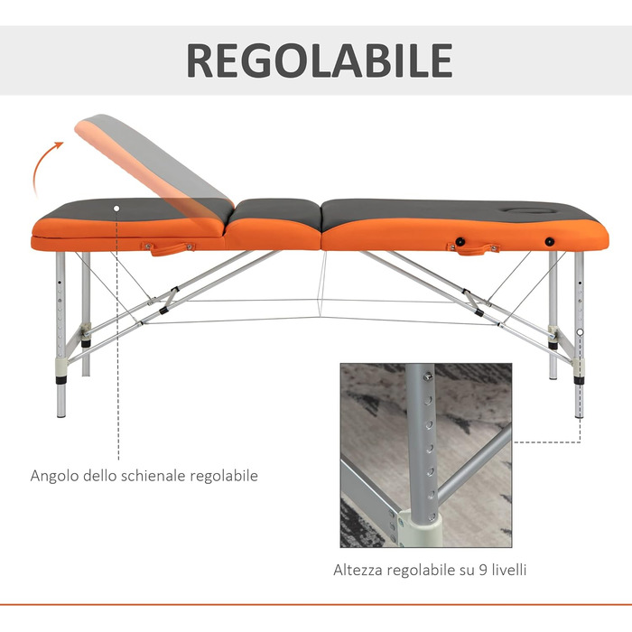 HOMCOM Складаний масажний стіл з алюмінію, з підголовником та сумкою для перенесення, до 225 кг - 215 x 60 см