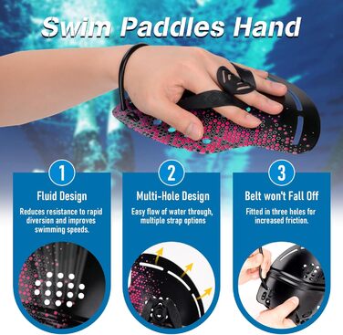 Професійні плавальні весла для тренувань, вигнуті, гідродинамічний дизайн, регульовані ремінці, рожеві