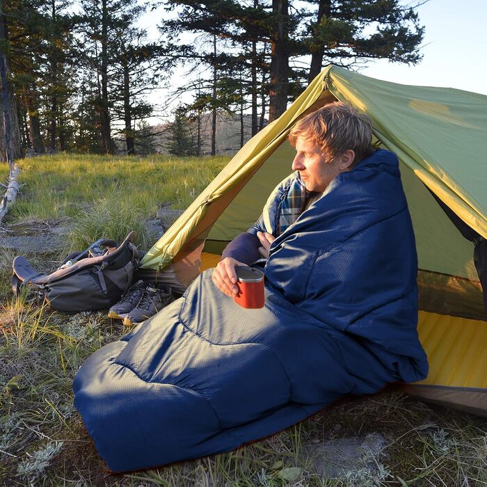 Спальний мішок Forceatt 3-4 сезони, -5°C, фланель та поліестер, для дорослих, водонепроникний, теплий, для кемпінгу, відпочинку на природі та холодних умов. 10°-Морська хвиля